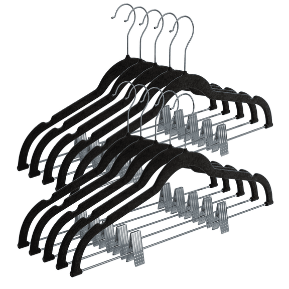 Home-It Non Slip Velvet Clothing Hangers with Clips, 10 Pack, Black