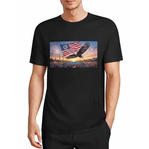 USPEED God Bless America Bald Eagle US Flag Capitol Fireworks Graphic T-Shirt, Patriotic 4th of July USA 250th Anniversary Short Sleeve Crewneck Casual Tee for Men Women