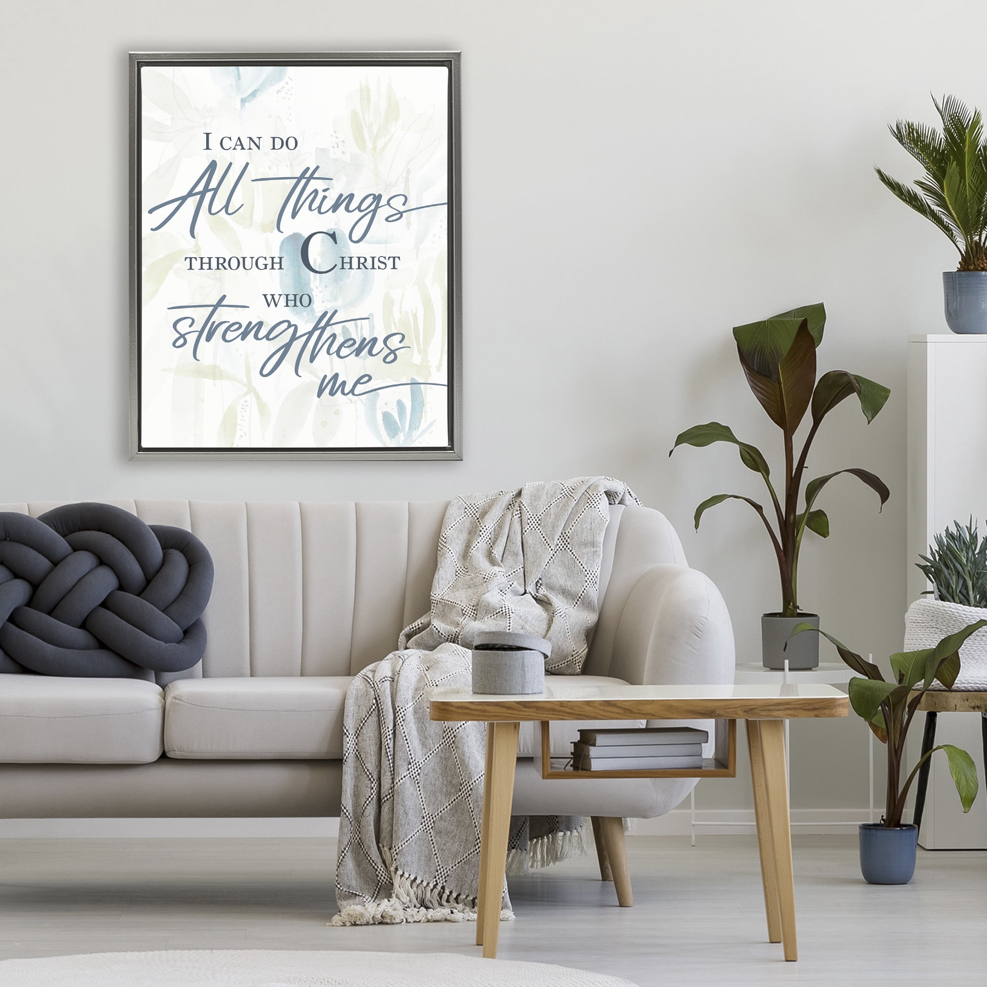 Stupell Industries All Things Through Christ Gray Framed Floater Canvas Wall Art, design by Krinlox