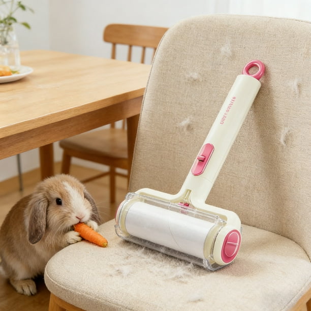 Rodillo quitapelusas portátil con rodillo adhesivo reemplazable | Quitapelusas para ropa, sofá y pelo de mascotas | Incluye gancho de pared para guardarlo, funda antipolvo translúcida y base