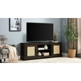 thumbnail image 6 of Newboti Farmhouse Rattan TV Stand Console Table for TVs up to 70 Inches, TV Console Table with 2 Storage Shelves, 2 Natural Rattan Door Cabinets, 65"W*15.55"D*23.86"H, Espresso 732250958380152, 6 of 14