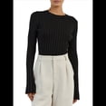 thumbnail image 1 of Camisa Básica de Larga para Mujer, de Punto Acanalado, Ajustada y con Cuello Redondo. Negro L, 1 of 9
