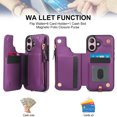 thumbnail image 4 of Wallet Case for Apple iPhone 16, with Crossbody Shoulder Strap & Hand Wrist Cards Holder Zipper Pocket Stand Feature Full Protective Shockpoof Phone Case for iPhone 16, Darkpurple, 4 of 7