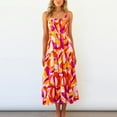 thumbnail image 4 of Vestido de estilo festivo con cintura elástica y pliegues largos con estampado de tirantes para mujer Fridja  hj6258, 4 of 9