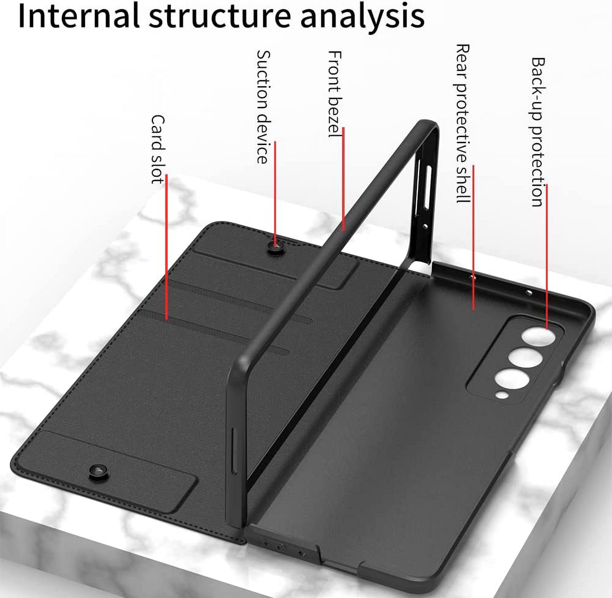 for Samsung Galaxy Z Fold 3 Case, Flip Wallet Card Slots, Removable S-Pen Holder Bracket Slot Stand Retro PU Leather Z Fold 3 Phone Case,Durable for Galaxy Z Fold 3 5G Case (Black,Samsung Z Fold3)