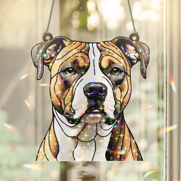 89Bloom American Staffordshire Terrier Stained Glass Hologram Ornament, Dog Stained Glass Suncatcher Ornaments Home Decor, Dog Holographic Ornaments