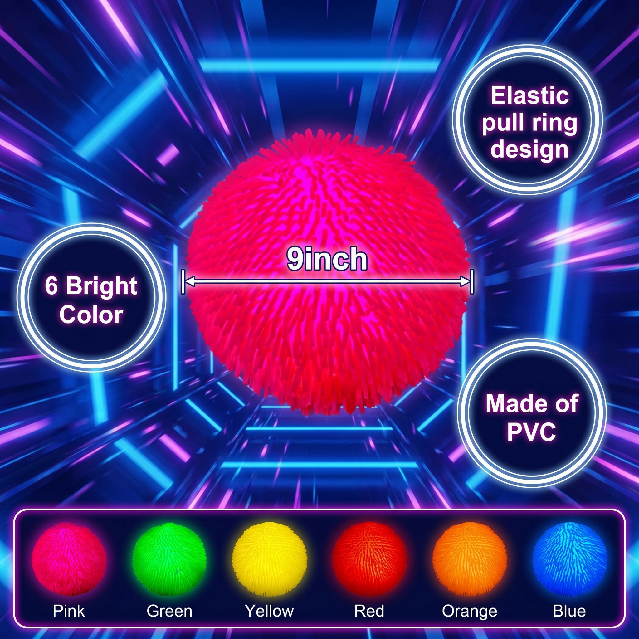 YEMNPIOS 4 Pcs Spiky LED Puffer Balls, 9 Inch Large Stretchy Stress Balls, Glow in The Dark, Classic yellow for Party Favors