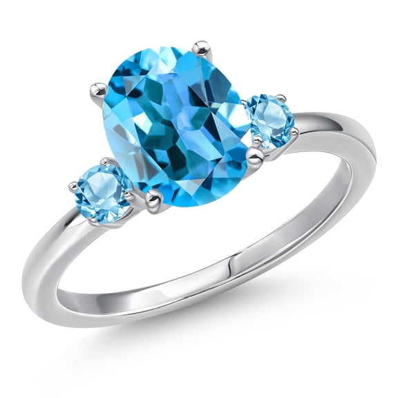 Gem Stone King 14K White Gold Swiss Blue Topaz Engagement Ring for Women | 3.50 Cttw | Oval 10X8MM | Gemstone November Birthstone | Size 5