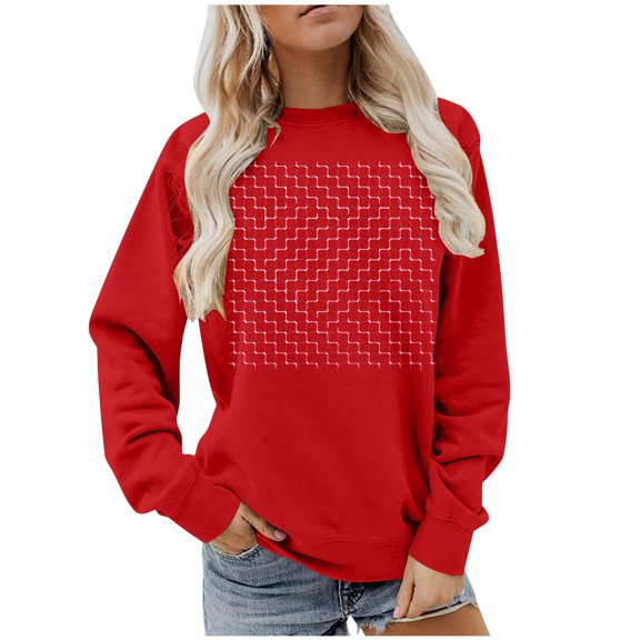 qucoqpe Valentine's Day Long Sleeve Shirts for Women Fashion Printed Crew Neck Pullover Tops Casual Oversized Sweatshirt for Women