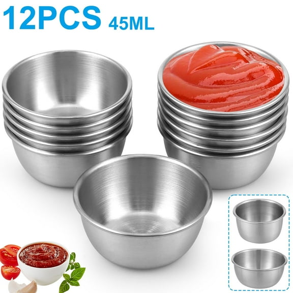 Hvxrjkn 12 Pcs 45ml Stainless Steel Sauce Cups Salad Dressing Container Mini Reusable Seasoning Cups for Home Party Restaurants