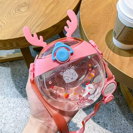 

CoCopeaunt 12 Oz Cute Round Water Bottle with Cartoon Stickers Portable School Canteen in Animal Ears Shape