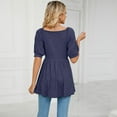 thumbnail image 4 of Defitshape Women's High T Shirt V Neck Top Short Sleeve Cotton Loose Crop Transformer Holiday One Shoulder Shirt Navy Large, 4 of 4