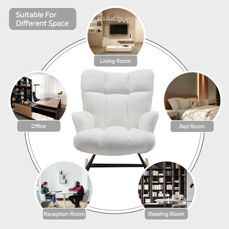 SAETSFEG White Teddy Rocking Chair with High Backrest photo 6