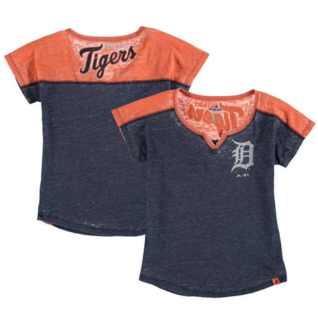 Detroit Tigers Majestic Girls Youth Ballpark Best Color Block Dolman Sleeve T-Shirt -