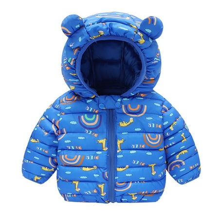 

FZM Christmas Toddler Kids Baby Boys Girls Winter Warm Cartoon Deer Print Coats Bear Ears Hooded Padded Jacket Outwear