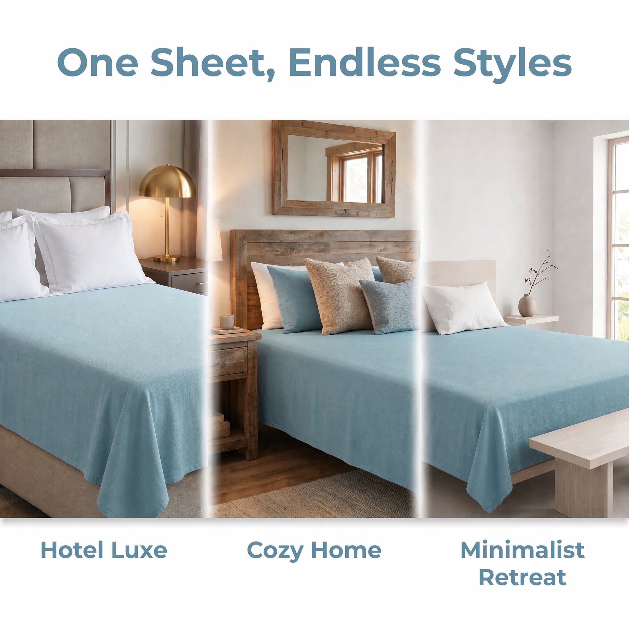 Unique Bargains Polyester Bed Sheet Soft Flat Sheet Wrinkle Bedding Lake Blue 91"x96"