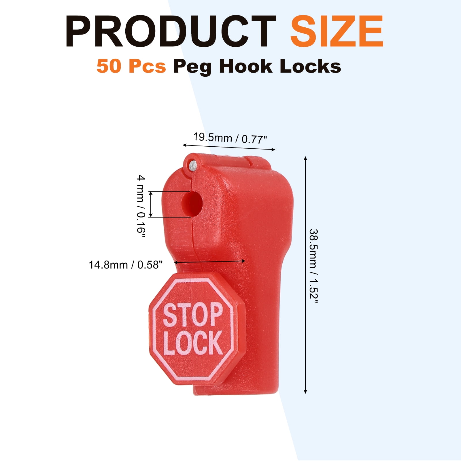 Uxcell 50Pcs Peg Hook Locks (4mm) PC Magnet Anti-Theft Pegboard Display Hook Locks Security Red Stop Tools, Fits Retail Shop/Shopping Center/Garage Tools, Red