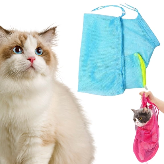 Cat Shower Net Bag Taking Set Adjustable Multifunctional Breathable Anti And Anti Scratch Restraint Bag Cat Washing Shower Bag Nail Trimming Gloves/ Blue Mesh Cat Washing Bag