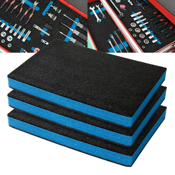 Precision Defined Tool Box Foam - Protective Inserts for Cases, Polyethylene Tool Foam for Cases, Cushion Insert for Toolboxes - 18" Black/Blue (3 pack)