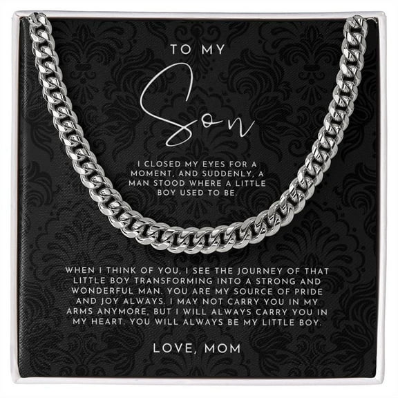 To My Son Necklace From Mom Cuban Link Chain Necklace Standard Box