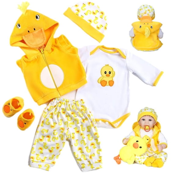 Reborn Baby Dolls Clothes 22 inch Outfit Accessories Yellow Duck 5pcs Set for 20-22 Inch Reborn Doll Newborn Girl&Boy