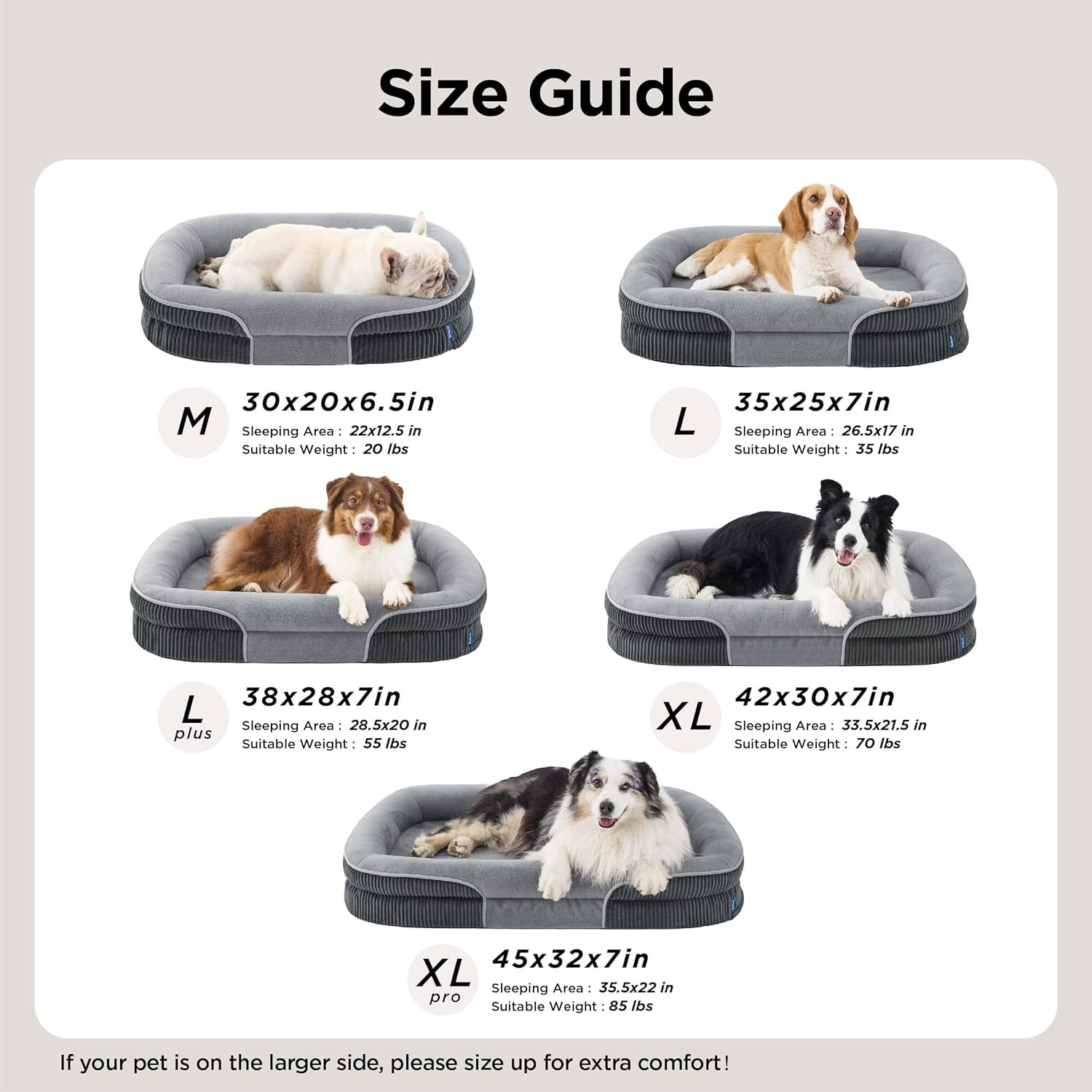 Large Orthopedic Dog Bed Grey 35 Inch 360 Degree Oval Bolster Pet Sofa