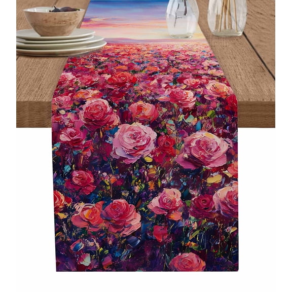 Table Runner Ombre Red Roses Table Decoration for Kitchen Dinning Sky Landscape Oil Painting Table Decoration for Indoor Outdoor Party Wedding Decor 13x72 Inch