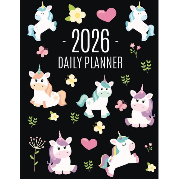 Unicorn Daily Planner 2026: Cute 2026 Year Organizer: January-December (12 Months) Large Funny Magical Fairy Tale Horse , (Paperback)