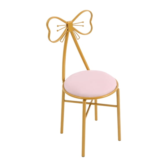 Butterfly Backrest Vanity Chair, Iron Spray Frame Flannelette Sponge Cushion Max 220lbs, Pink Makeup Stool for Bedroom Salon Cafe Wedding Party
