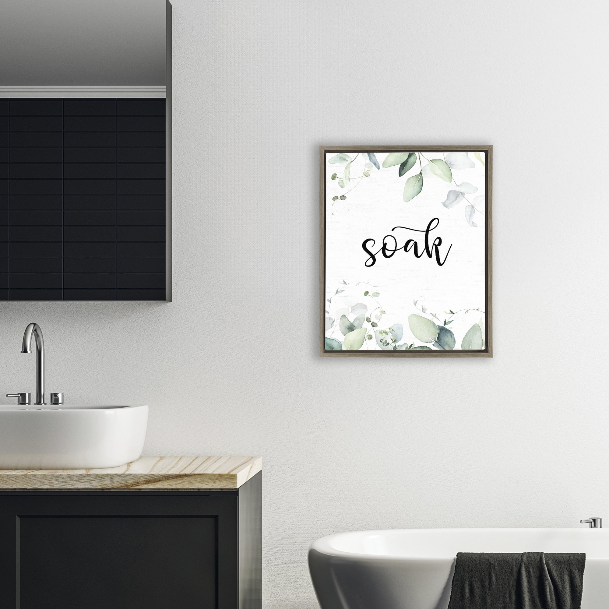 Soak Leafy Herbs Brown Framed Floater Canvas Wall Art, design by Lettered and Lined