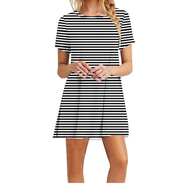 Vestidos de Verano de Mujer Cuello Redondo Manga Corta Impreso, Ligero Y Cómodo Vestidos Casuales para Mujeres