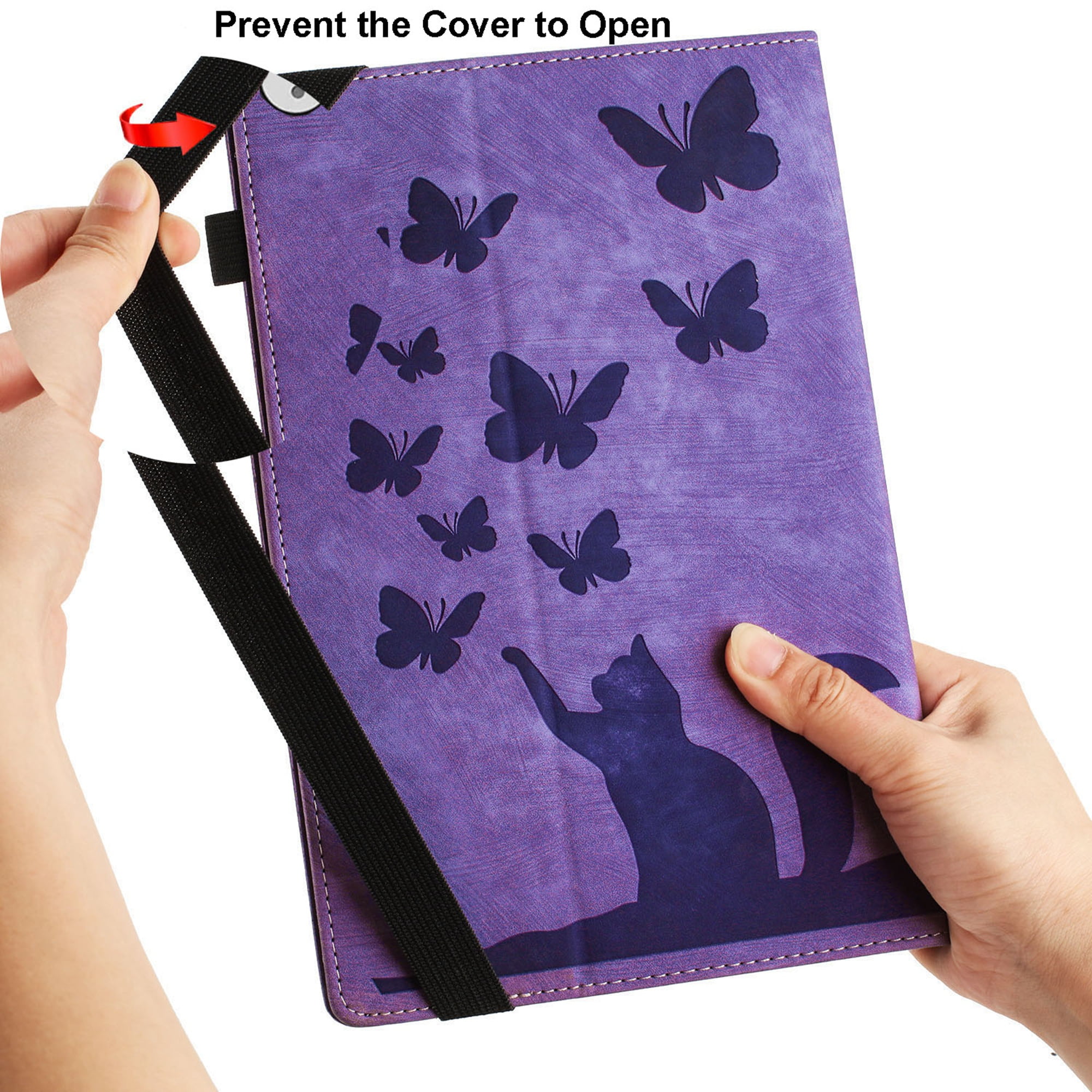 Dteck Folio Case for iPad Pro 13 Inch 2024, iPad Pro 13 (M4) Case PU Leather Embossed Butterfly & Cat Pattern Card Holder Folio Cover with Pencil Holder, Multi-Angle Viewing Stand,Purple