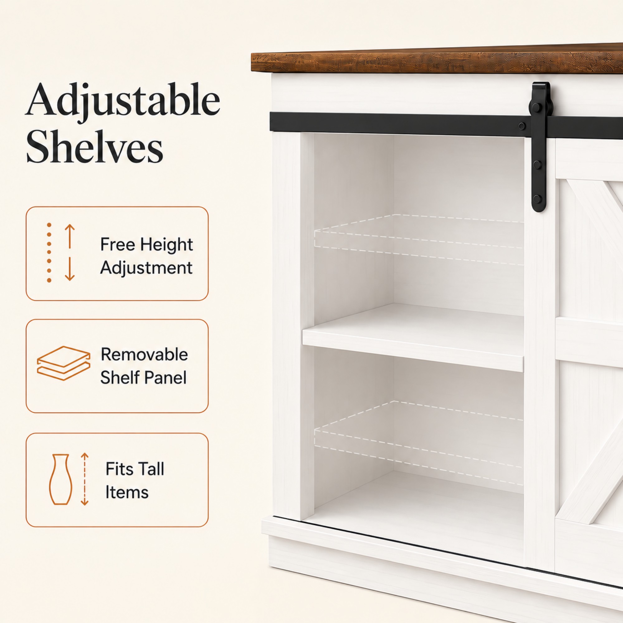 Vineego 58" Farmhouse TV Stand with Sliding Barn Doors, Milk White photo 4