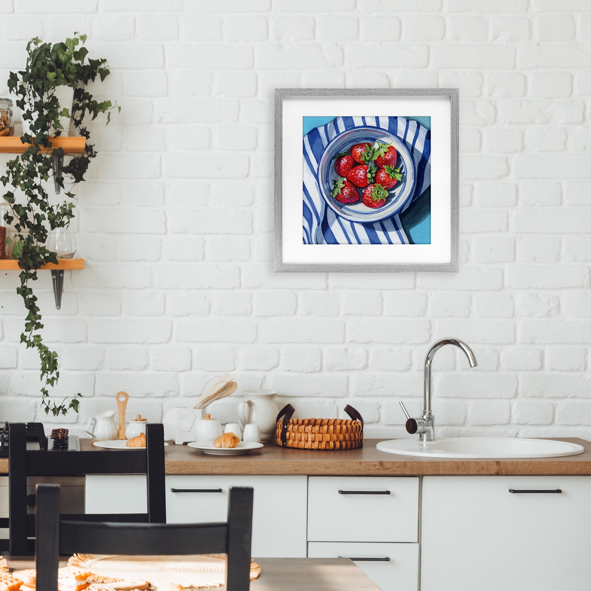 Stupell Industries Fresh Picked Kitchen Strawberries Gray Framed Print Under Glass, design by Kate Jarvik Birch