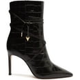 thumbnail image 2 of Schutz Vini Black Slip On Pointed Toe Crocodile Embossed Stiletto Bootie Ankle Boots (Black, 10.5), 2 of 4