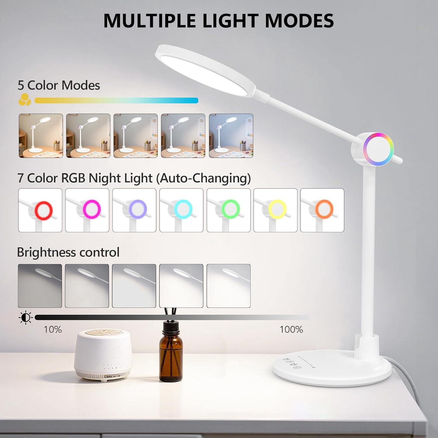 LED Desk Lamp for Home Office, 800LM Bright Full Spectrum Table Lamps, Eye-Care Dimmable Office Lamp, Touch Control Computer Light Reading,Dorm Study,12W