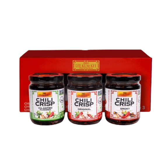 Lee Kum Kee Chili Crisp Gift Box (Original   Smoky   Cilantro - 7 oz Each) Perfect for Drizzling, Dipping, Stir-Frying & Marinades