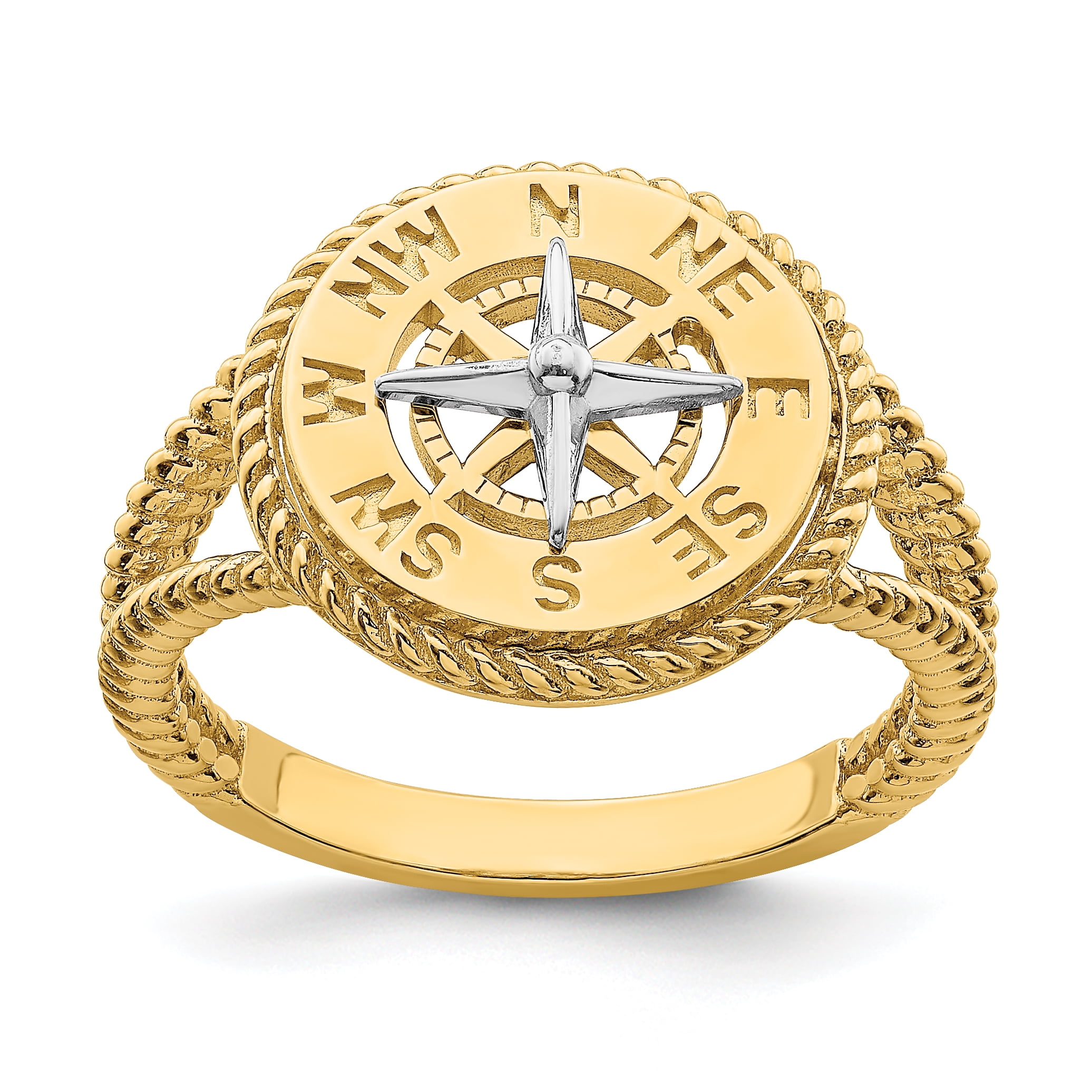 14k Twotone Mini Nautical Compass Rope Ring R685