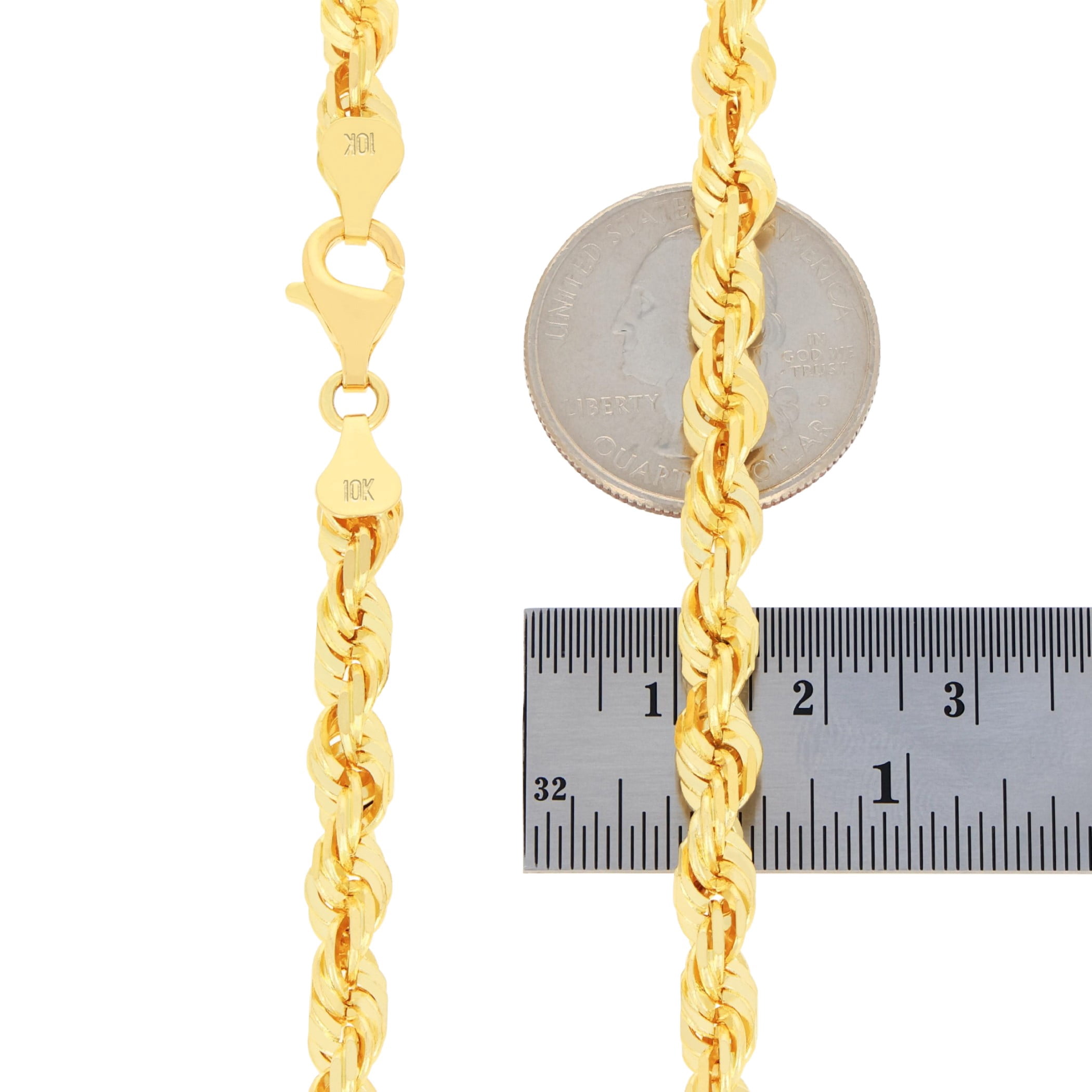 Nuragold 10k Real Yellow Gold 6mm Rope Chain Diamond Cut Necklace (16"-30") Italian Jewelry for Men & Women