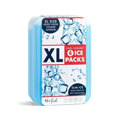 Cool Coolers by Fit & Fresh, Reusable & Long-Lasting XL Slim Ice Packs, Clear Blue, 4pk.