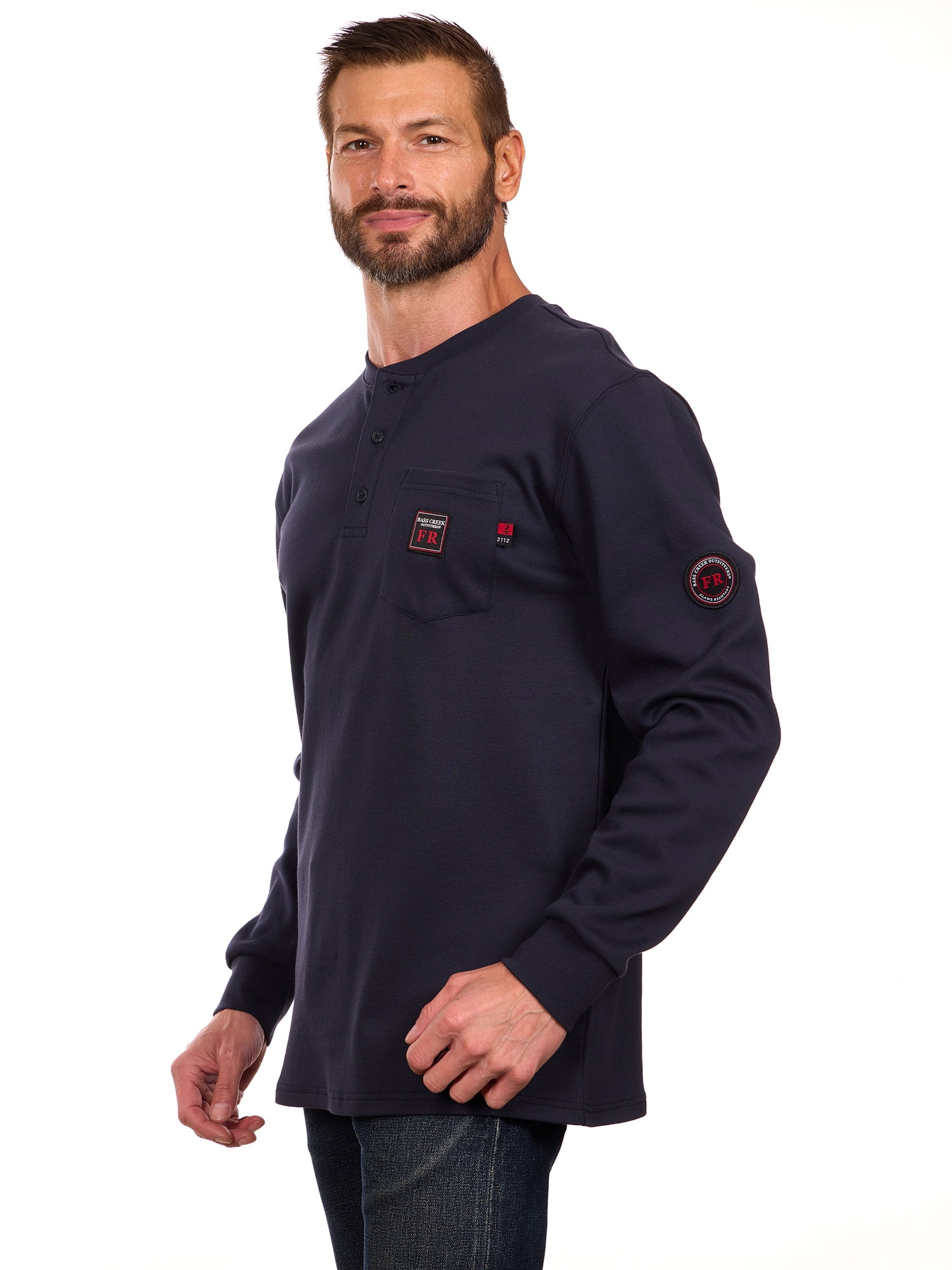 Bass Creek Outfitters Men's Flame Resistant Long Sleeve Henley Knit Top, Sizes M-2XL