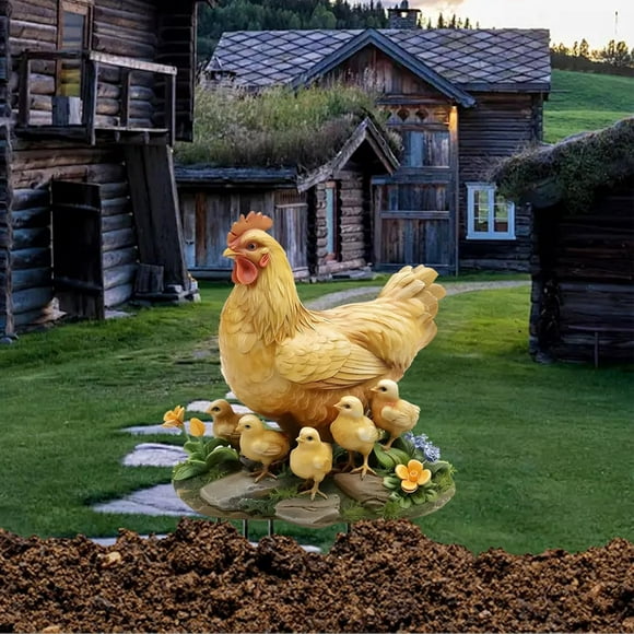 Piquets de Jardin pour Mère, Poule et Bébé Poussin de Ferme, Piquet pour Statue de Poule Simulée, Inserts de Jardin en Acrylique avec Animaux de Ferme pour Décorations de Pelouse Extérieure
