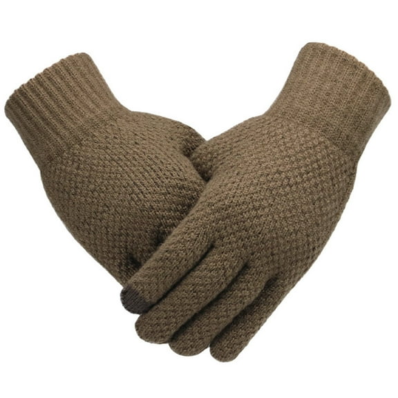 WNEGSTG Men's Winter Solid Color Knitted Warm Gloves With Touch Screen