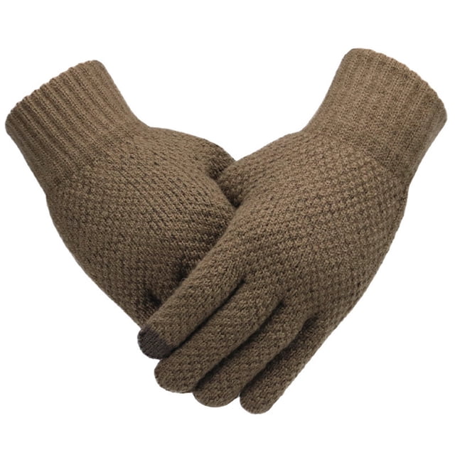 Men's Winter Solid Color Knitted Warm Gloves with T-ouch Screen
