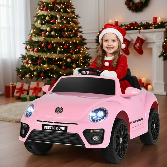CIPACHO Volkswagen Beetle Kids Electric Ride On Car with Remote Control, Kid's Battery Powered Electric Vehicle Car Toy, Ideal Gift for Kids, Pink