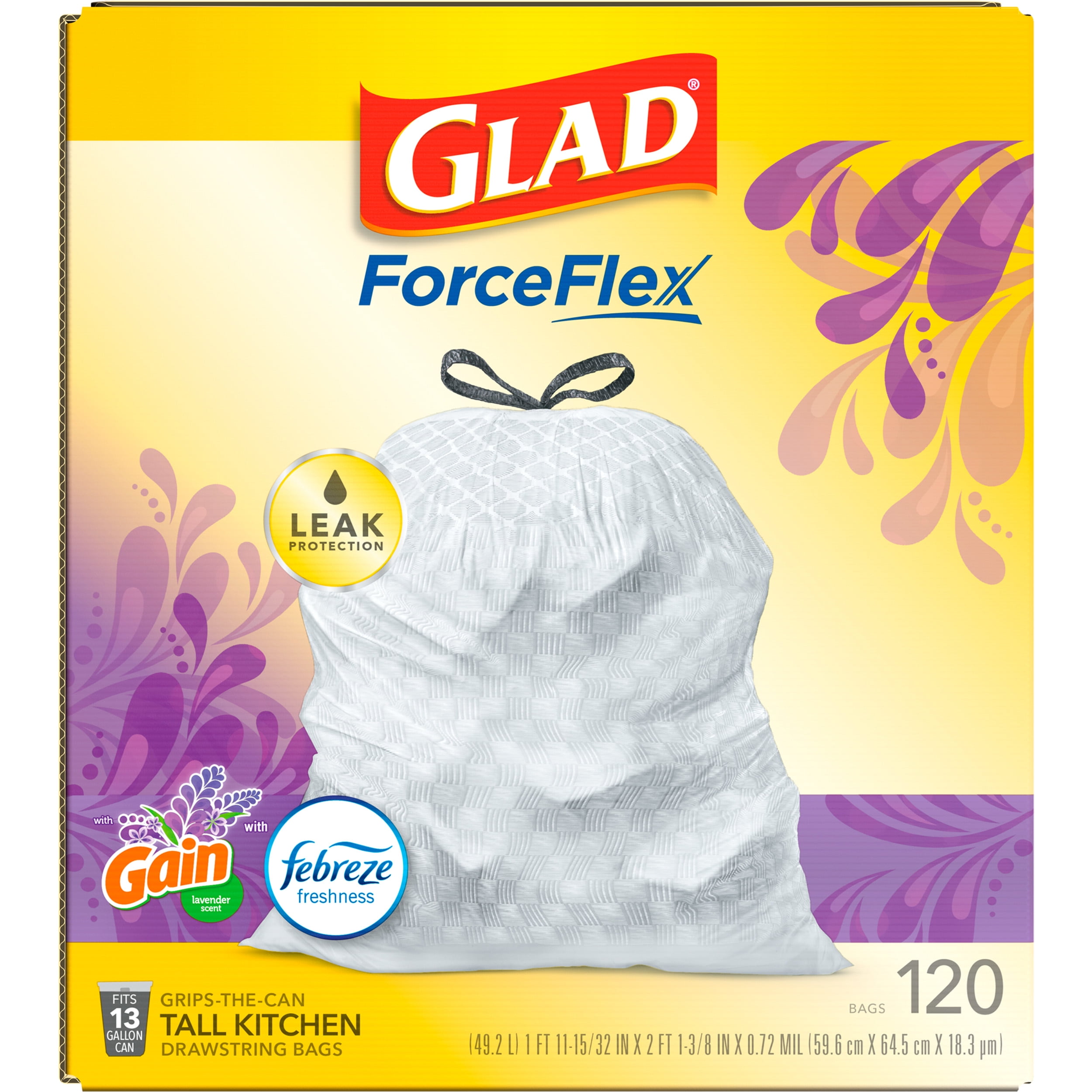 Glad ForceFlex Tall Kitchen Trash BagsGain Lavender Scent with Febreze, 22  ct - Fry's Food Stores