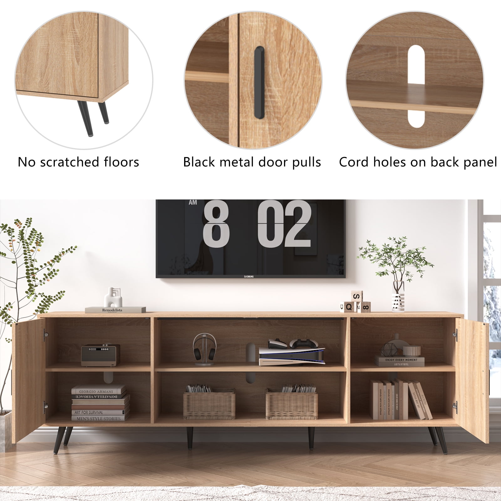 ChVans 80 Inch Mid Century Modern TV Stand for TVs up to 90 inches, Wood TV Stand with Storage, Entertainment Center for Living Room Bedroom, TV Media Console
