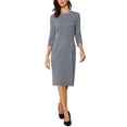 thumbnail image 2 of INSPIRE CHIC Houndstooth Dress for Women's 3/4 Sleeve Elegant Cinched Waist Bodycon Dress L Grey, 2 of 6