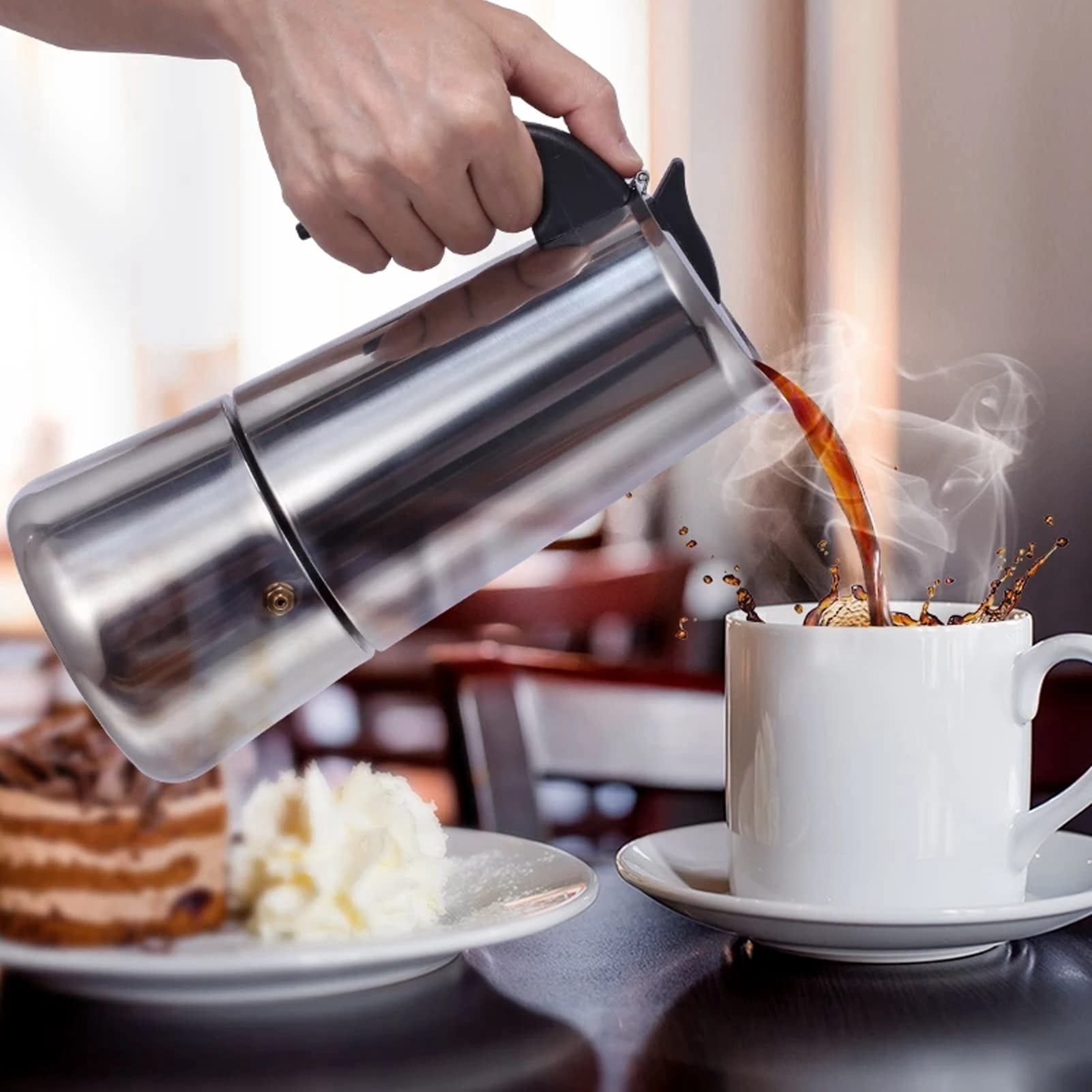 WLQ Electric Coffe Maker, Food Grade Portable Stainless Steel Pot Electric Coffee Percolator for Home and Outdoor Camping (100ml)