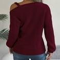 thumbnail image 5 of Arlun Women's Sweater Fashion Metal Buckle Strap Cold Shoulder Long Sleeves Cable Knit Sweaters Solid Color Ribbed Comfortable Pullover Knitwear Tops Red M, 5 of 5